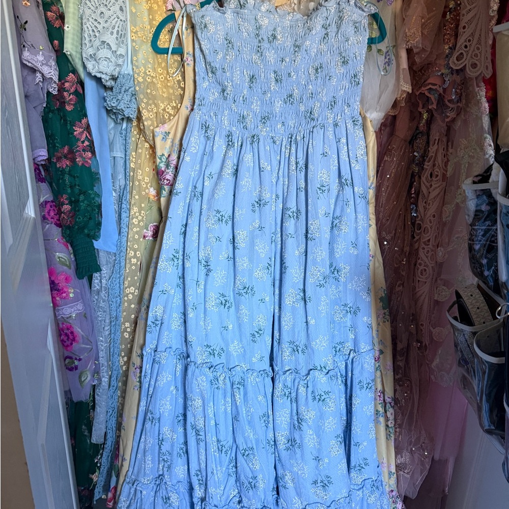 JessaKae Light Blue Floral Smocked Maxi Dress